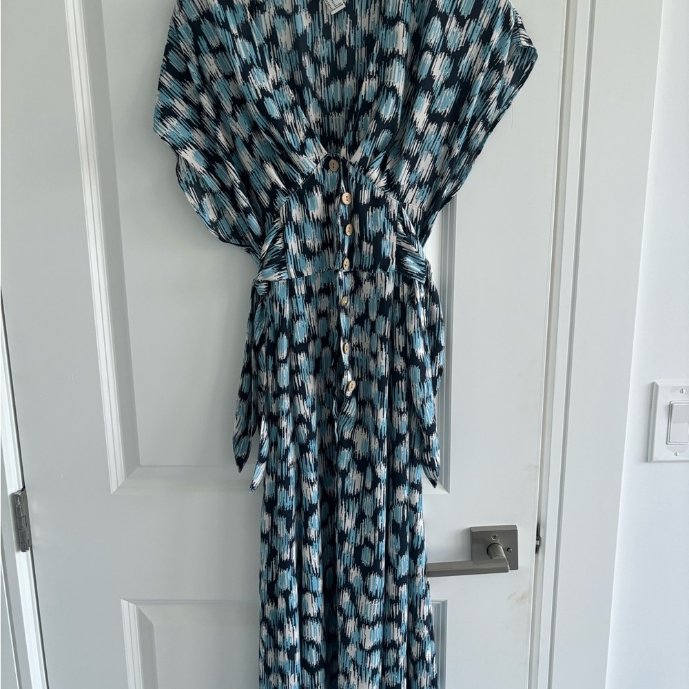 Cinched Waste Midi Blue Dress Medium